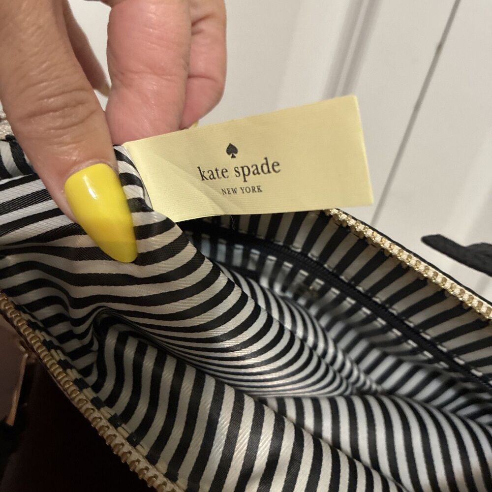 Kate Spade New York Jackson Zip Pebbled Leather Crossbody Bag Tan Cream Black - Picture 7 of 11